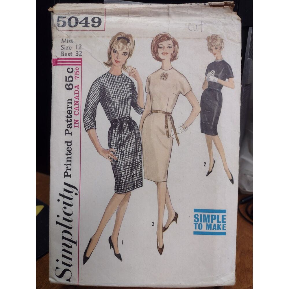Vintage Simplicity Pattern 5049 Junior‎ & Misses' One-Piece Dress Size 12 1960s